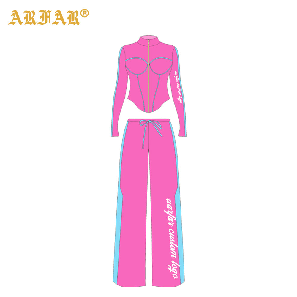 2 Piece Set Women Clothing Manufacturers Striped Color Block Hoodie and Sweatpants Women Custom Tracksuit Set