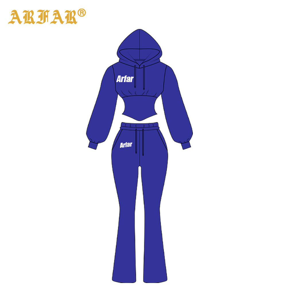 Clothing Manufacturers Tall Girl Friendly Fur Collar Hoodies and Flared Pants 2025 Winter 2 Piece Set Women