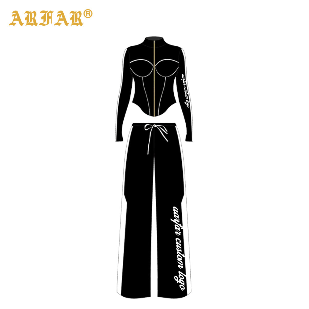 2 Piece Set Women Clothing Manufacturers Striped Color Block Hoodie and Sweatpants Women Custom Tracksuit Set