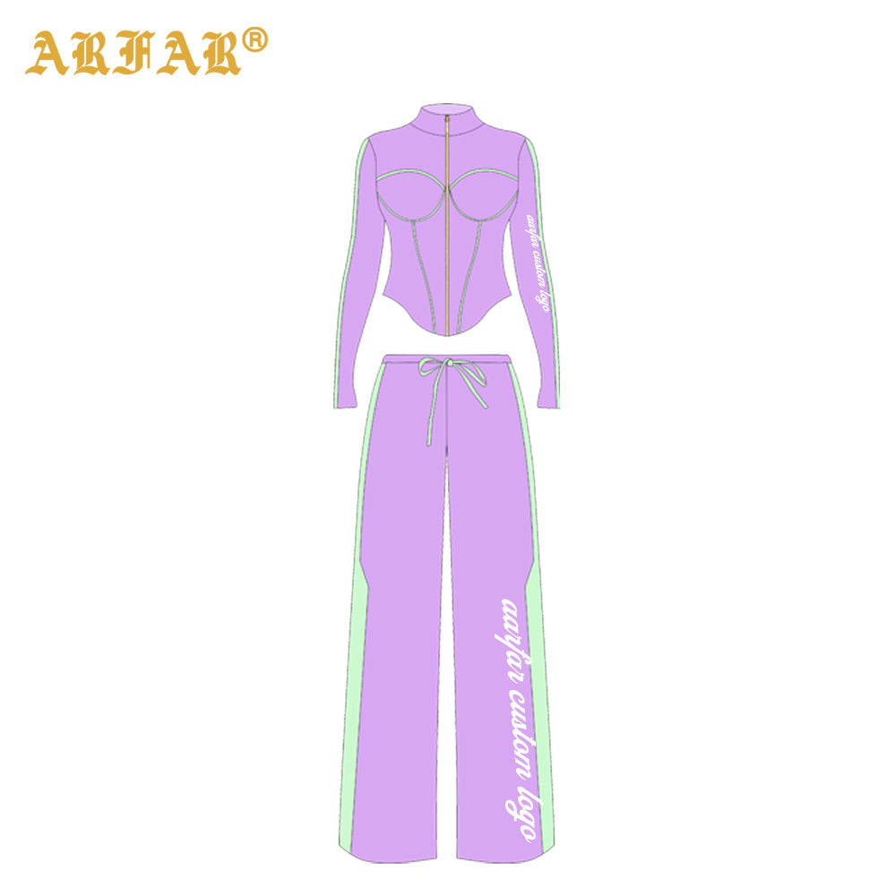 2 Piece Set Women Clothing Manufacturers Striped Color Block Hoodie and Sweatpants Women Custom Tracksuit Set