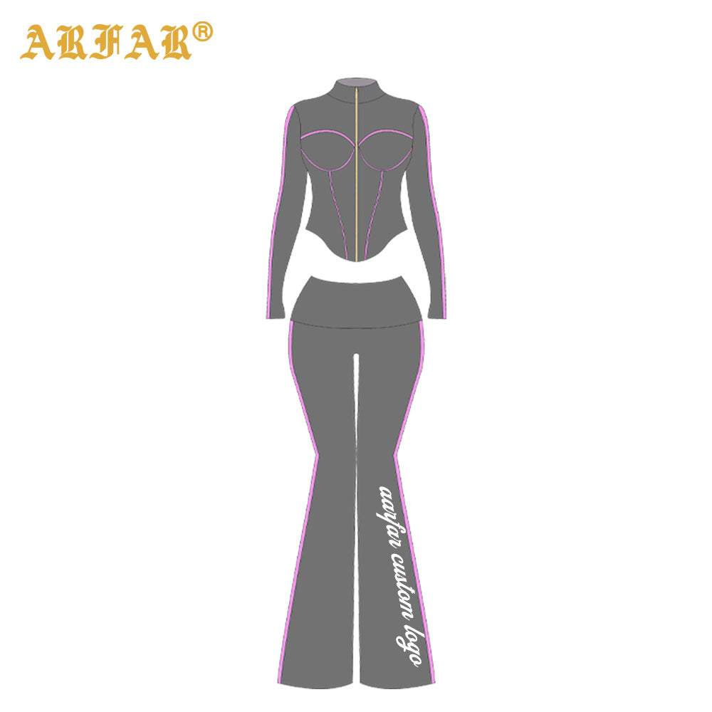 2 Piece Set Women Clothing Manufacturers Striped Color Block Hoodie and Sweatpants Women Custom Tracksuit Set