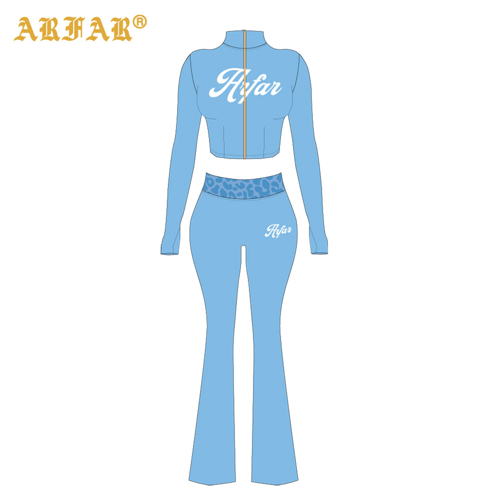 Cheetah Print Women's Two-piece Set Contrast Color High Quality Long Sleeve and Pants Sets Clothes Women Winter