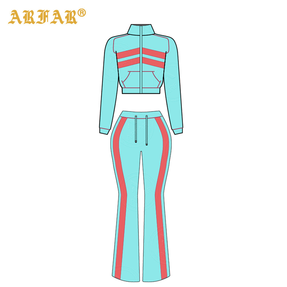 Waffle Knit Set Trendy Women's Clothing Custom 2026 New Color Blocking Long Sleeve Flared Pants 2 Pcs Loungewear Supplier
