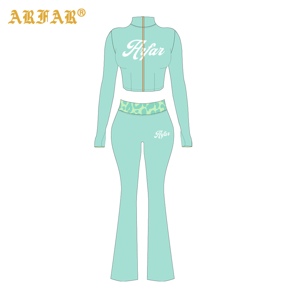 Cheetah Print Women's Two-piece Set Contrast Color High Quality Long Sleeve and Pants Sets Clothes Women Winter