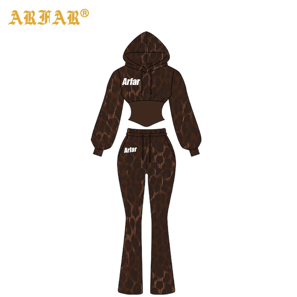 Clothing Manufacturers Tall Girl Friendly Fur Collar Hoodies and Flared Pants 2025 Winter 2 Piece Set Women