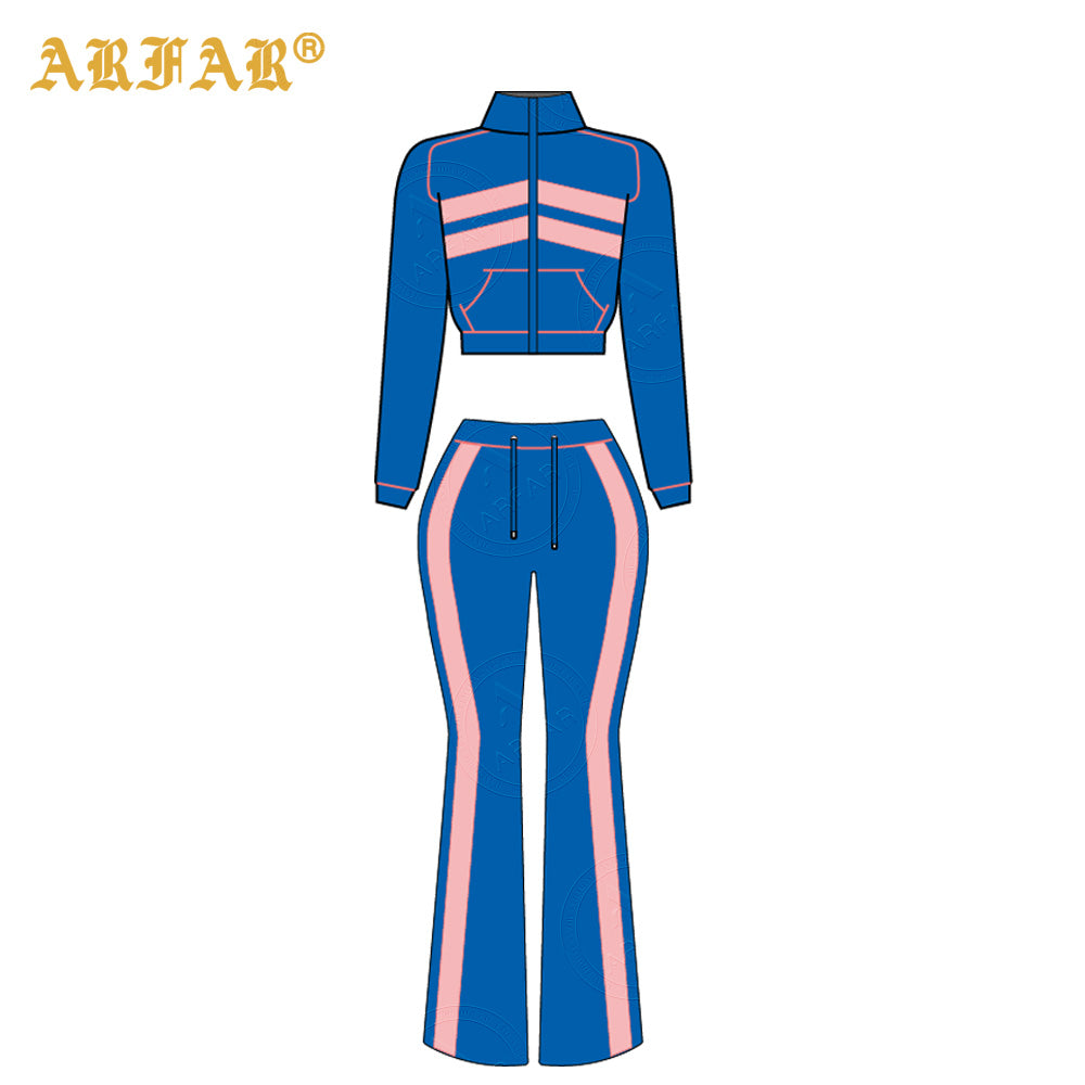 Waffle Knit Set Trendy Women's Clothing Custom 2026 New Color Blocking Long Sleeve Flared Pants 2 Pcs Loungewear Supplier