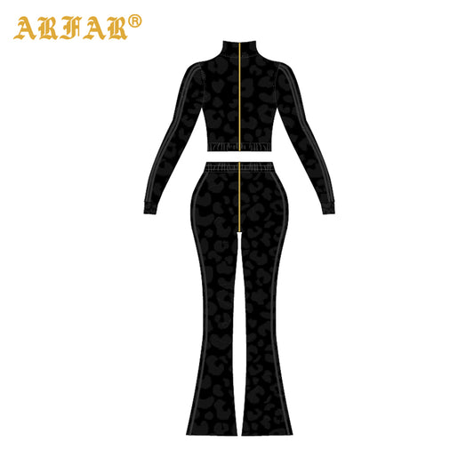 2026 Spring Women's Clothing Custom Cheetah Print Two-piece Set Full Zip up Hoodie with Flare Pants 2 Piece Women Sets