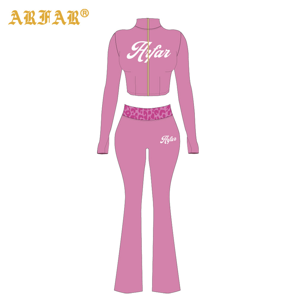 Cheetah Print Women's Two-piece Set Contrast Color High Quality Long Sleeve and Pants Sets Clothes Women Winter