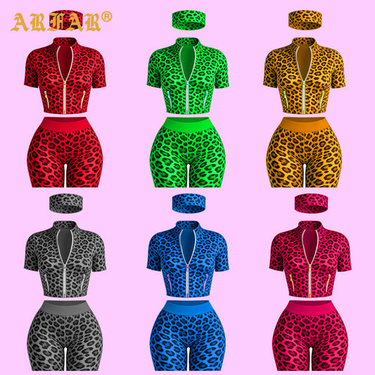 Custom Summer Clothes for Women 2026 Outfit Cheetah Print Gold Zipper Yoga Jacket Shorts Workout 2 Piece Set Women Clothing