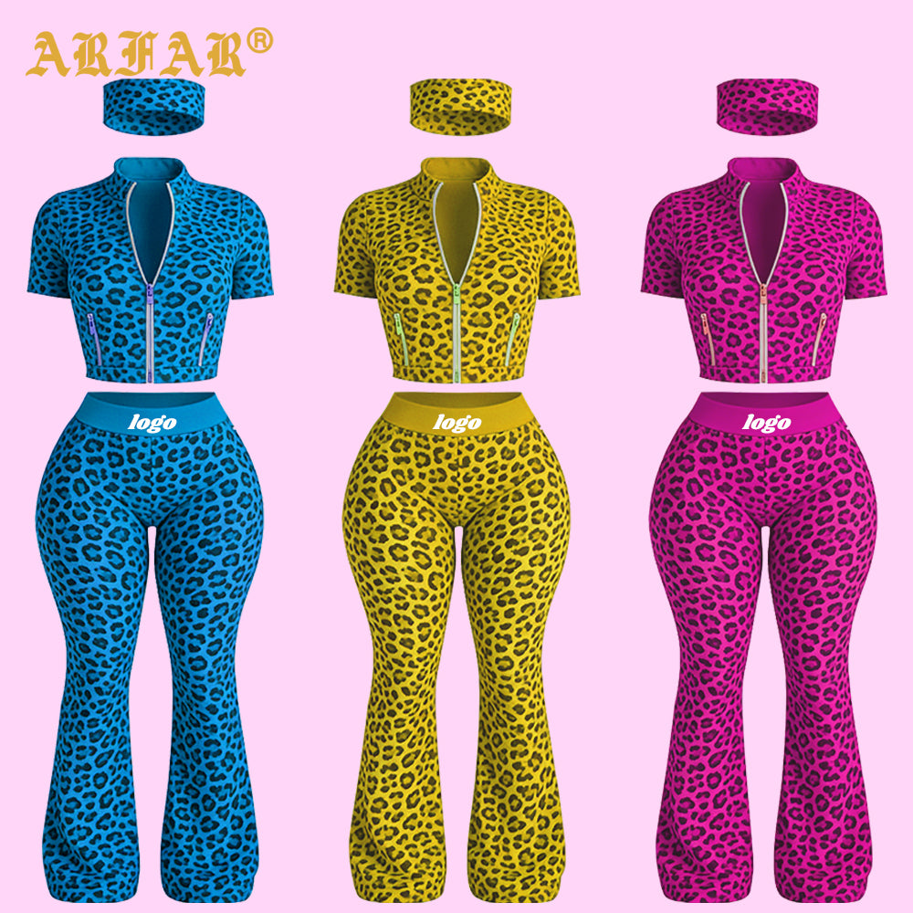 Custom Summer Clothes for Women 2026 Outfit Cheetah Print Gold Zipper Yoga Jacket Shorts Workout 2 Piece Set Women Clothing
