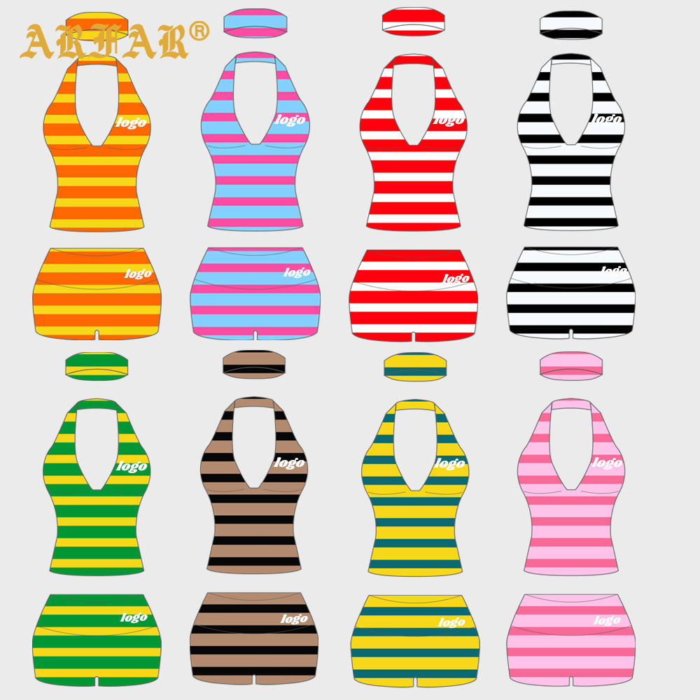 Custom 2 Piece Short Set Women Summer Clothing Striped Sleeveless T-shirt Fold Over Shorts Cotton Lounge Wear Manufacturer