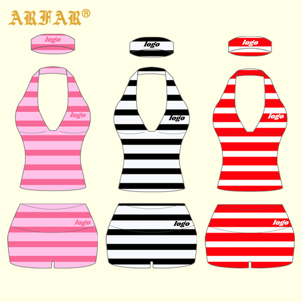 Custom 2 Piece Short Set Women Summer Clothing Striped Sleeveless T-shirt Fold Over Shorts Cotton Lounge Wear Manufacturer