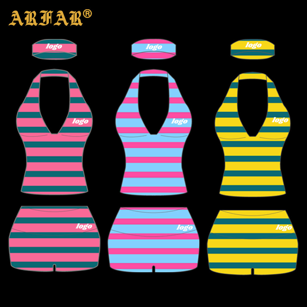 Custom 2 Piece Short Set Women Summer Clothing Striped Sleeveless T-shirt Fold Over Shorts Cotton Lounge Wear Manufacturer