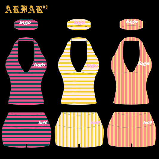 Custom 2 Piece Short Set Women Summer Clothing Striped Sleeveless T-shirt Fold Over Shorts Cotton Lounge Wear Manufacturer