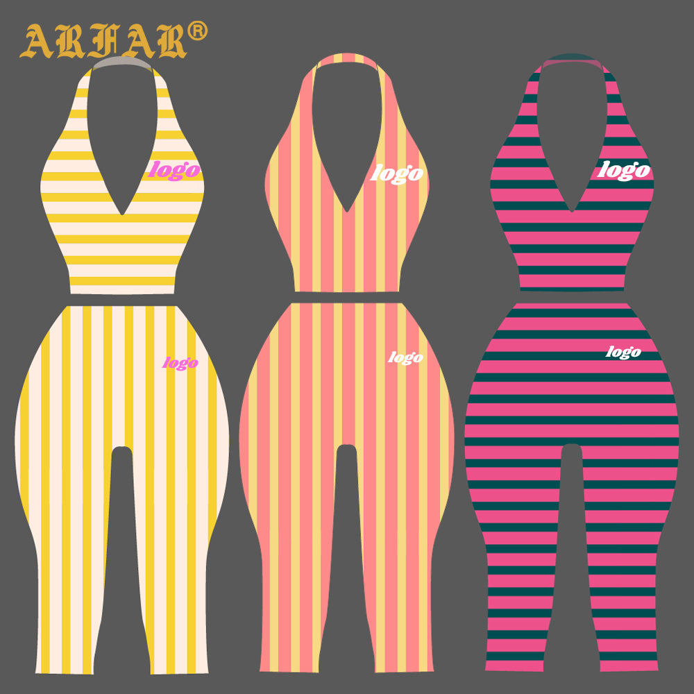 Custom 2 Piece Short Set Women Summer Clothing Striped Sleeveless T-shirt Fold Over Shorts Cotton Lounge Wear Manufacturer