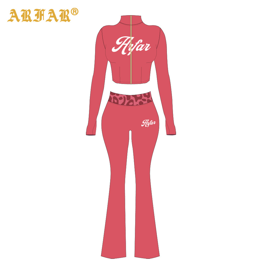 Cheetah Print Women's Two-piece Set Contrast Color High Quality Long Sleeve and Pants Sets Clothes Women Winter