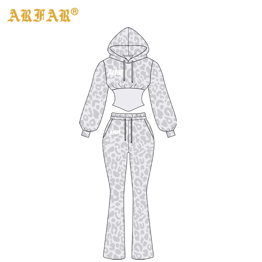 Clothing Manufacturers Tall Girl Friendly Fur Collar Hoodies and Flared Pants 2025 Winter 2 Piece Set Women