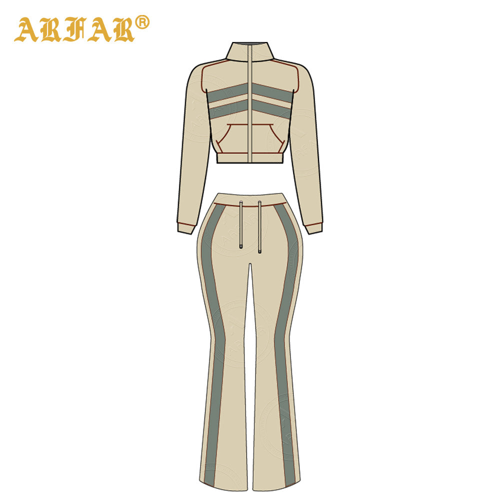 Waffle Knit Set Trendy Women's Clothing Custom 2026 New Color Blocking Long Sleeve Flared Pants 2 Pcs Loungewear Supplier