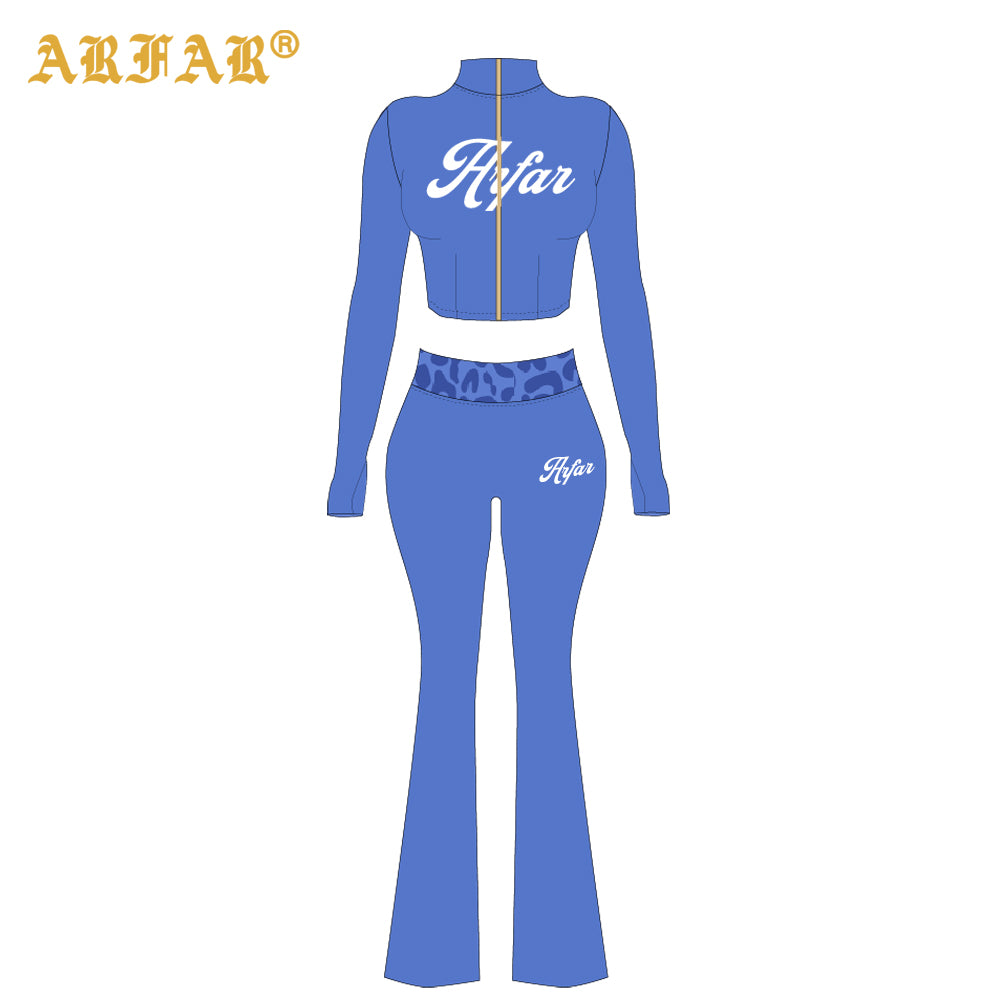 Cheetah Print Women's Two-piece Set Contrast Color High Quality Long Sleeve and Pants Sets Clothes Women Winter