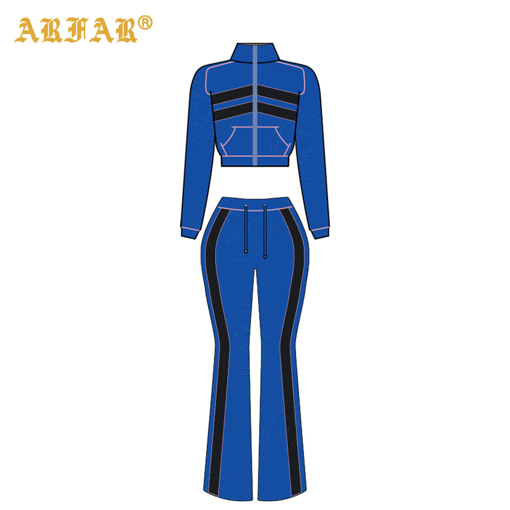 Waffle Knit Set Trendy Women's Clothing Custom 2026 New Color Blocking Long Sleeve Flared Pants 2 Pcs Loungewear Supplier