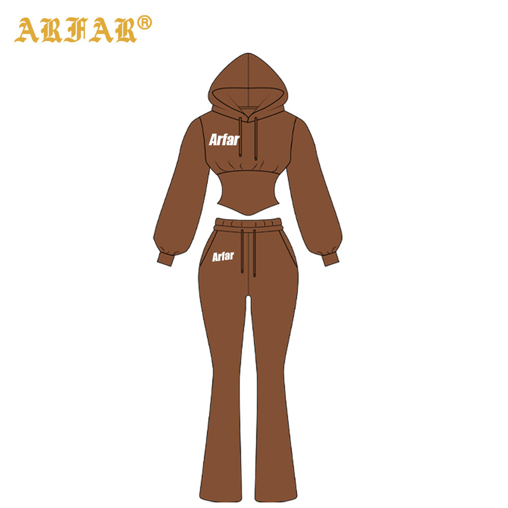 Clothing Manufacturers Tall Girl Friendly Fur Collar Hoodies and Flared Pants 2025 Winter 2 Piece Set Women