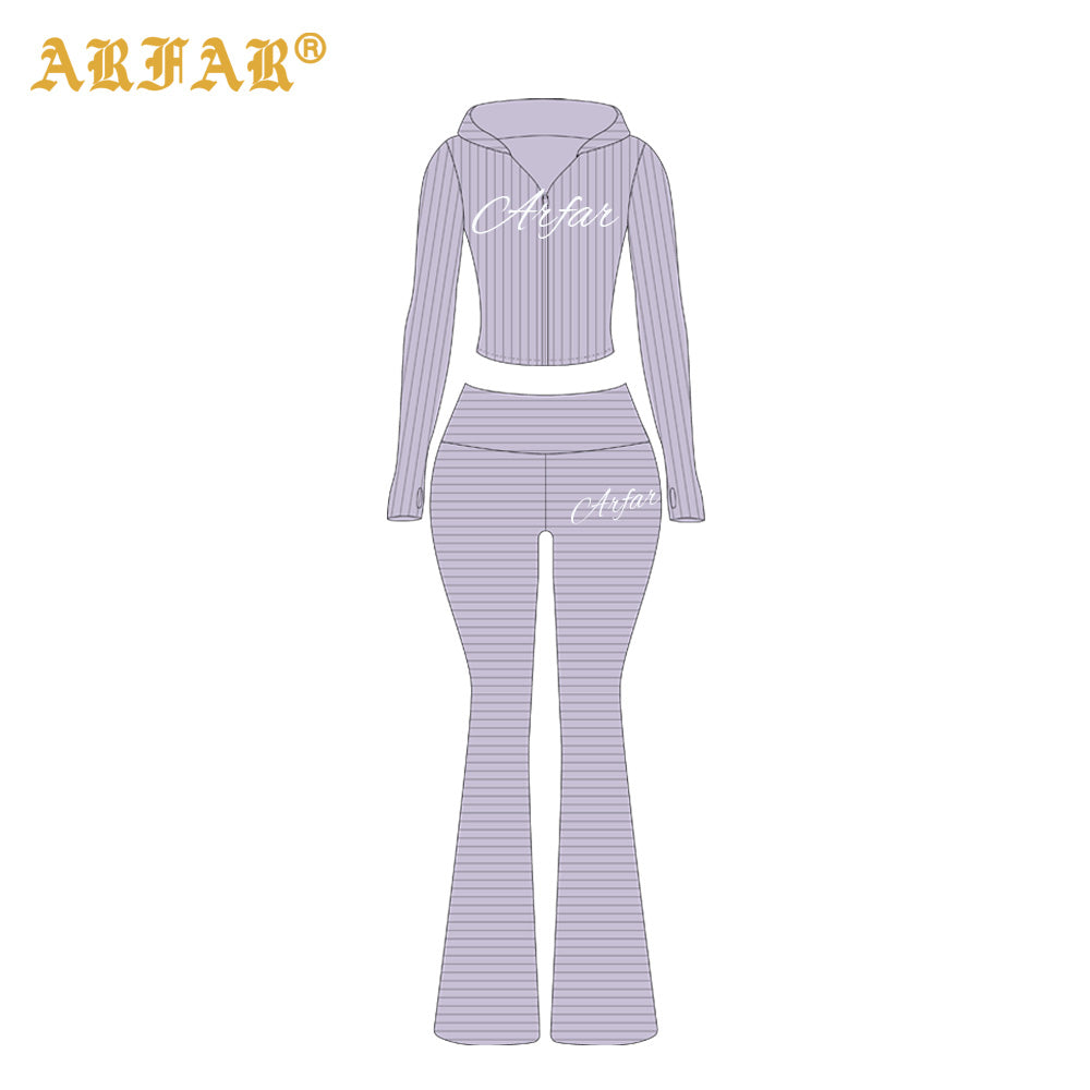 Two Piece Set Women Clothing Custom LOGO Cotton Ribbed Striped Long Sleeve Shirt and Skinny Pants 2 Piece Lounge Sets Women 2026