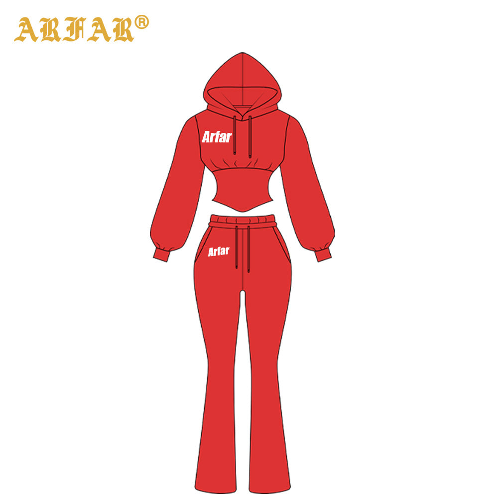 Clothing Manufacturers Tall Girl Friendly Fur Collar Hoodies and Flared Pants 2025 Winter 2 Piece Set Women