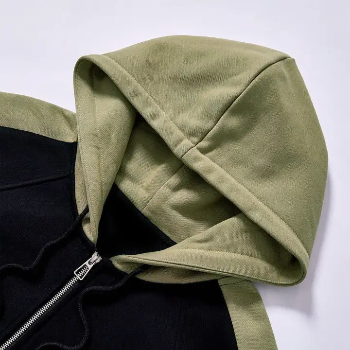 Hood construction and zipper detail from reference AR-0004